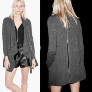 The Kooples Cashmere Merino Wool Zip Back Draped Cardigan M